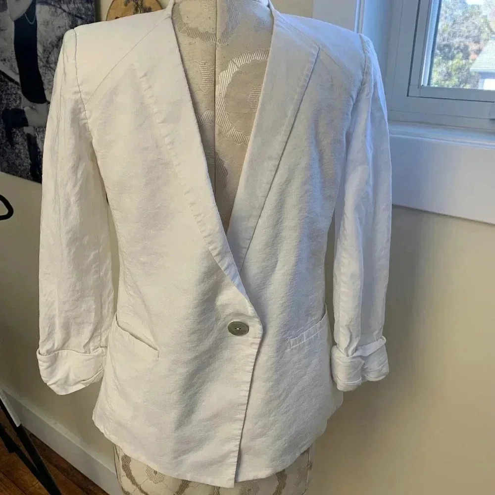 PAPERWHITE WHITE LINEN BLAZER JACKET 2